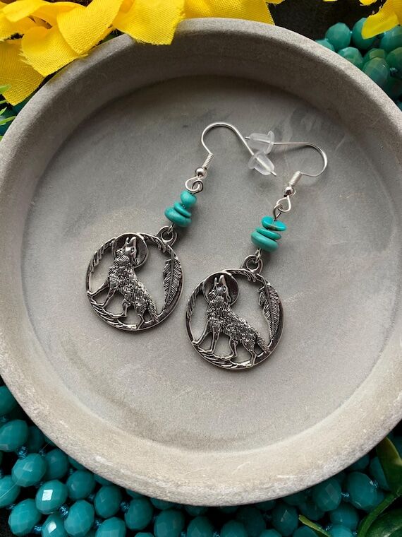 Southwestern Western Turquoise Wolf Earrings ...