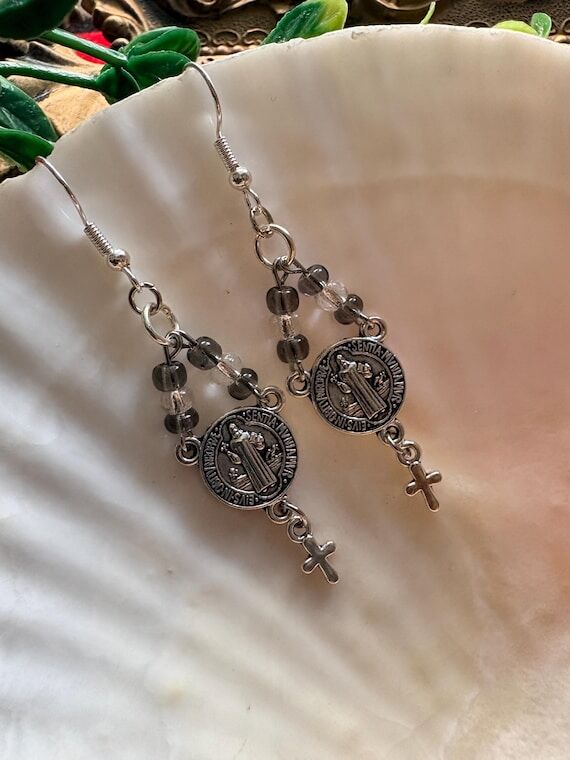 Saint Benedict Religious Catholic Earrings Ha...