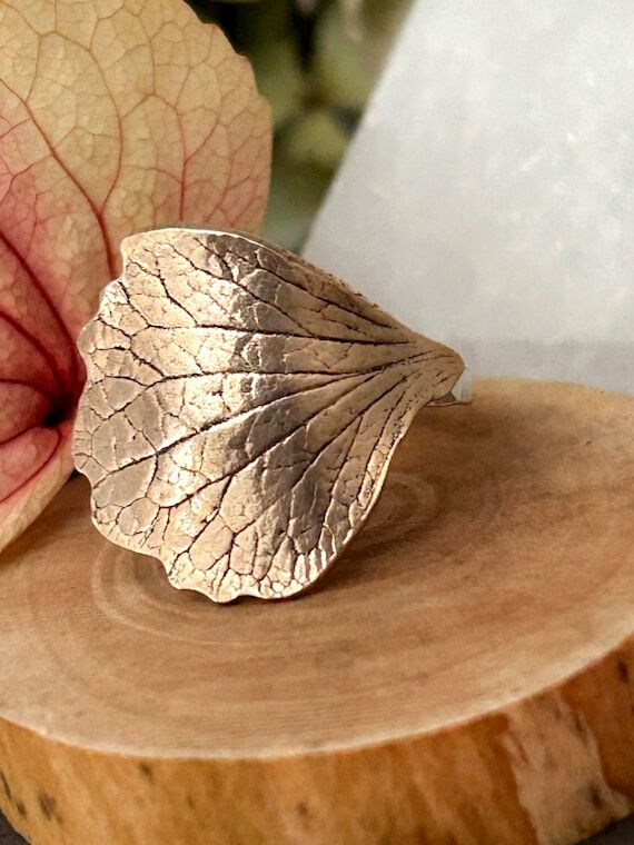 Bronze and Sterling Hydrangea Petal Ring –...