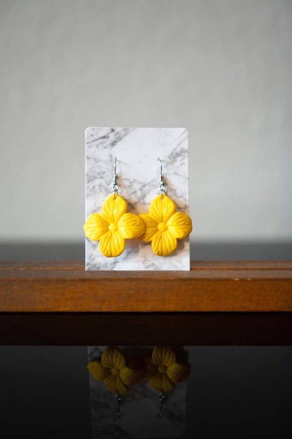 Yellow Flower Earrings: Handmade Polymer Clay...