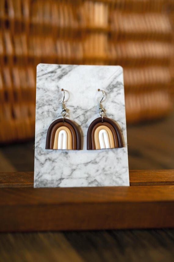 Neutral Rainbow Polymer Clay Earrings: Boho A...