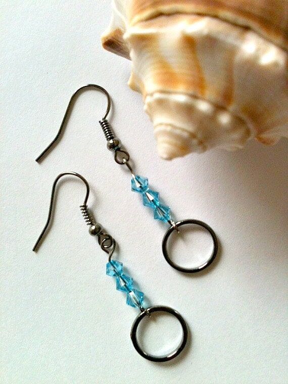 Light Blue Swarovski Crystal Earrings with Si...