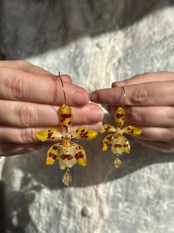 Real Orchid Earrings: Preserved Odontocidium,...
