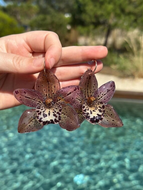 Real Preserved Cymbidium Orchid Earrings with...