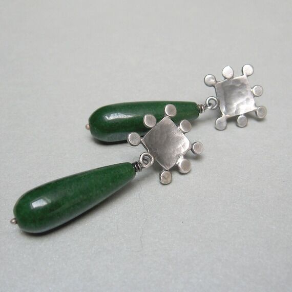 Handcrafted Sterling Silver Green Agate Drop ...