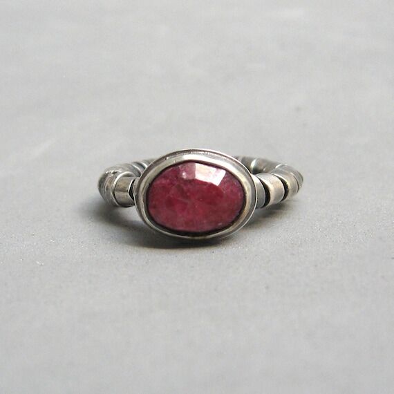 Ruby rustic oxidized sterling silver ring, si...