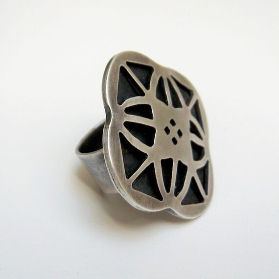 Statement Sterling Silver Ring: Mandala Desig...