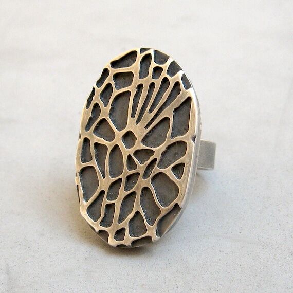 Statement oval hollow form sterling silver ri...