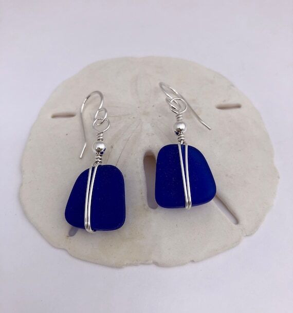 Sterling Silver Cobalt Blue Sea Glass Dangle ...