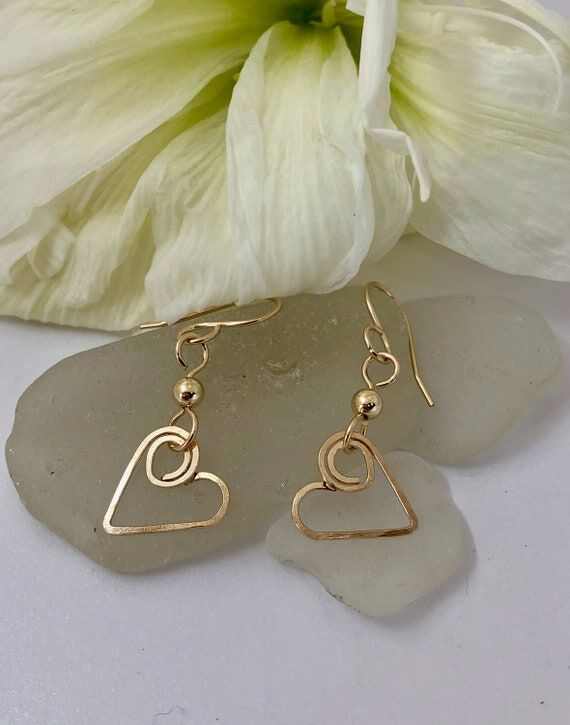 Handmade 14K Gold Filled Heart Earrings with ...