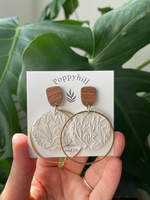 Handmade Polymer Clay Earrings: Wood & Brass ...