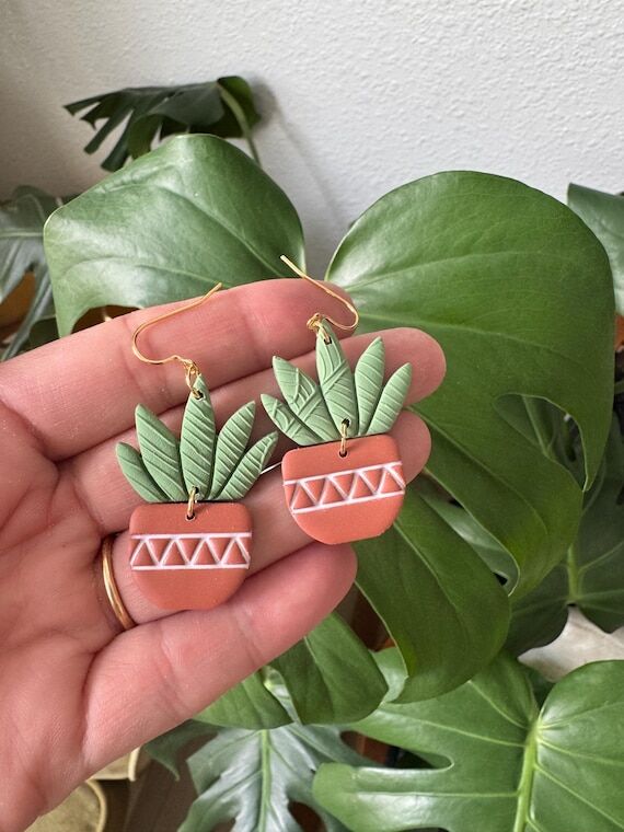 Handmade Polymer Clay Plant Earrings: Hypoall...