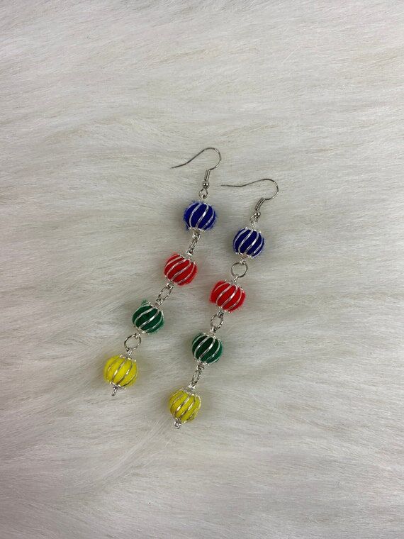 Handmade Pompom Dangle Earrings: Colorful Spi...