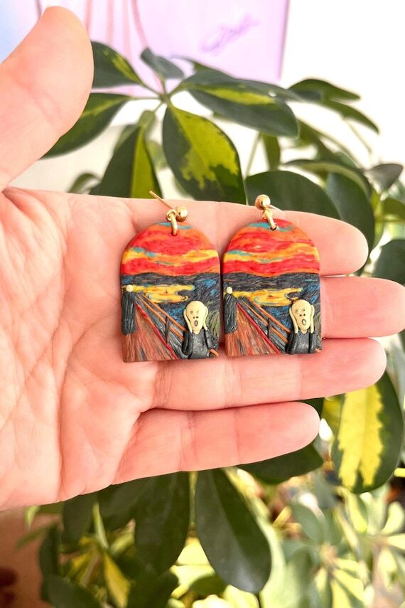 The Scream Polymer Clay Handmade Earrings, Ed...