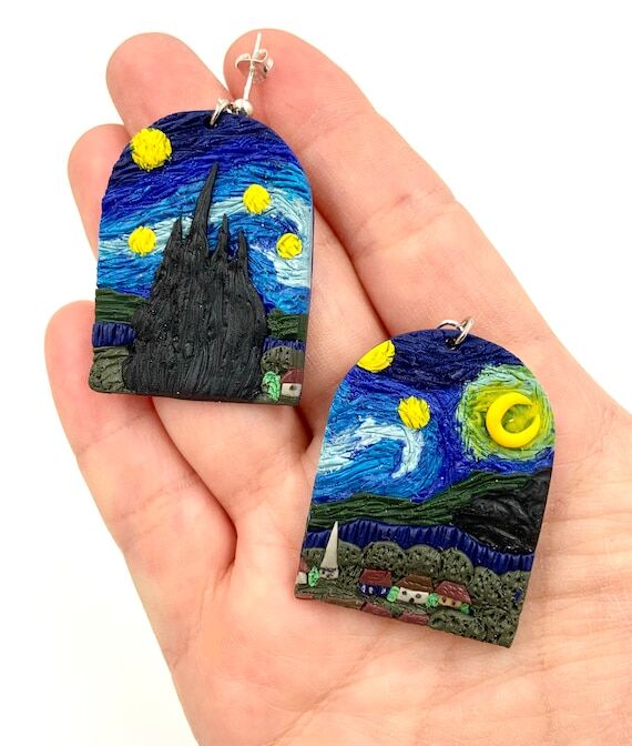 Starry Night Polymer Clay Earrings - Unique H...