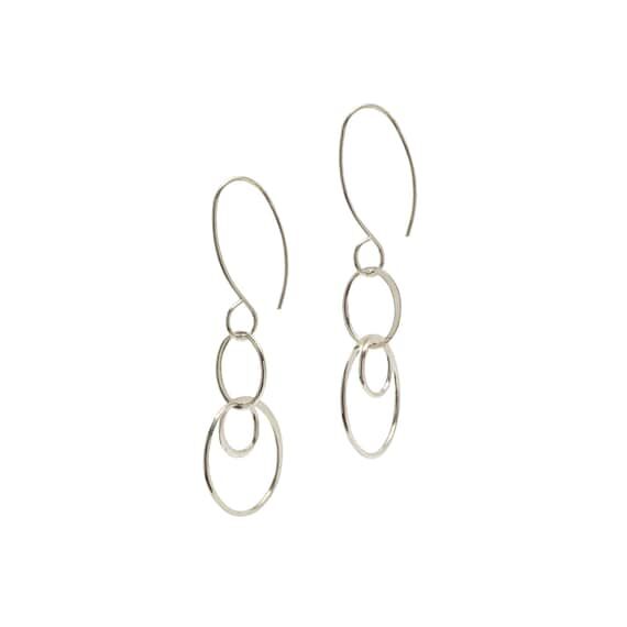 Sterling Silver Circle Dangle Earrings, Handm...