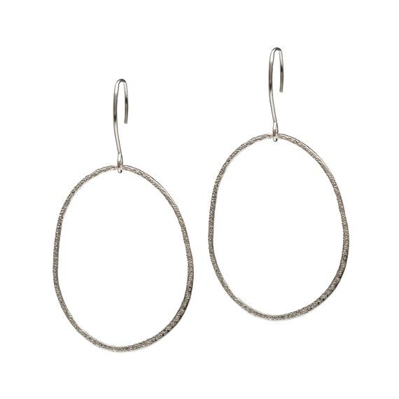 Sterling Silver Textured Oval Hoop Earrings, ...