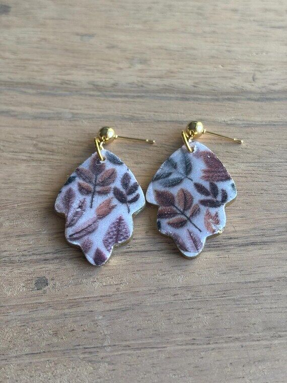 Gold stud fall leave hypoallergenic clay earr...