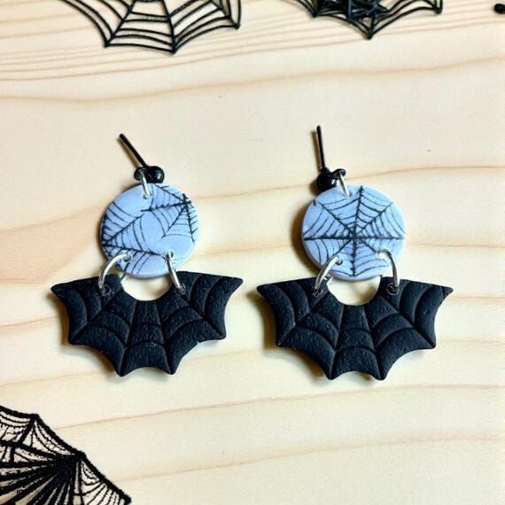 Spider web dangle hypoallergenic earrings-Hal...