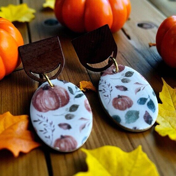 Rustic pumpkins dangle hypoallergenic clay ea...