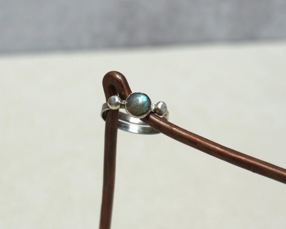 Adjustable Silver Labradorite Ring, Blue Flas...