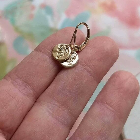 Small Dandelion Earrings, Gold Dandelion Wish...
