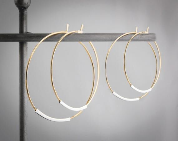 Gold Hoop Earrings,Mixed Metal Hoops,Modern G...