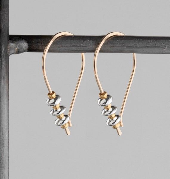 Mixed Metal Earrings,Small Silver and Gold Ho...