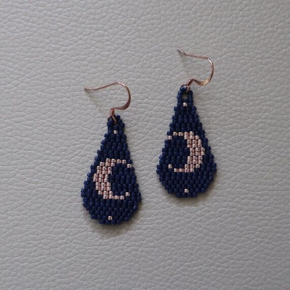 Midnight Blue Crescent Moon Drop Earrings | A...