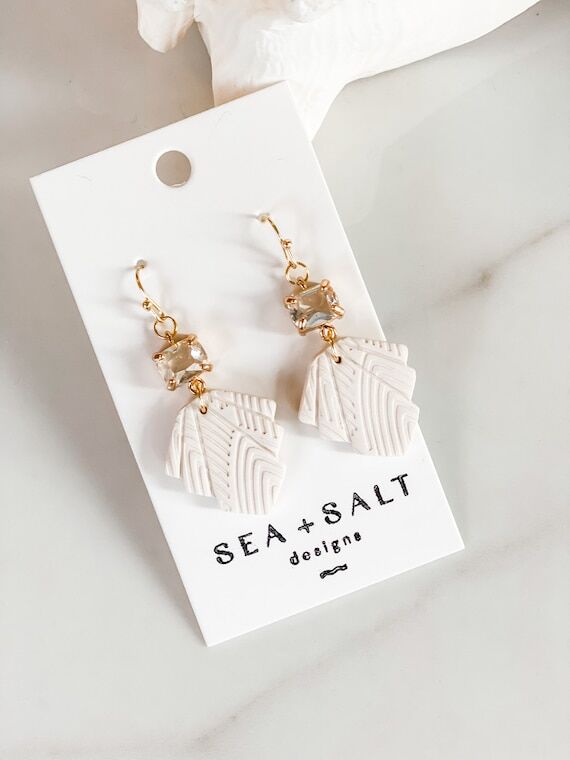 CLAY EARRINGS, Cream Neutral Dangles, Bridesm...