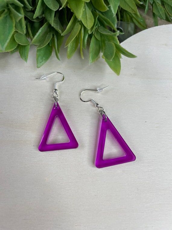 Handmade Purple Triangle Resin Earrings, Gift...