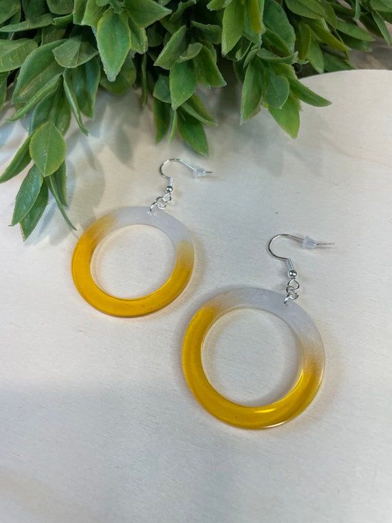 Handmade Yellow Resin Earrings, Gift, Birthda...