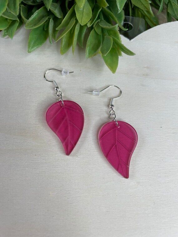 Handmade Pink Leaf Earrings, leaves, Handmade...