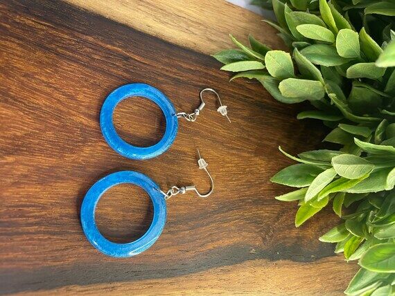 Blue Resin Earrings, Glittery, Handmade, Gift...