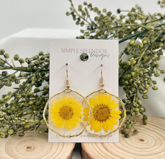 Yellow Daisy Earring Resin Flower Jewelry Han...