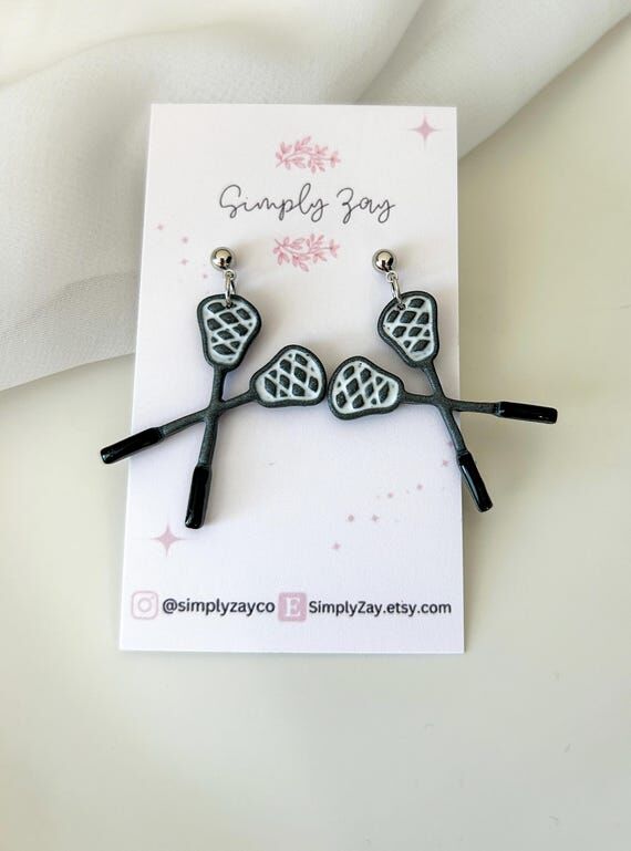 Lacrosse Stick Clay Earrings| Handmade Sports...