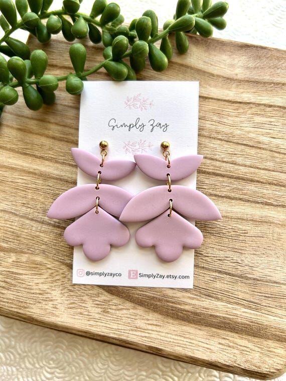 Tiered Leaf Lavender Earrings| Leaf Drop Earr...