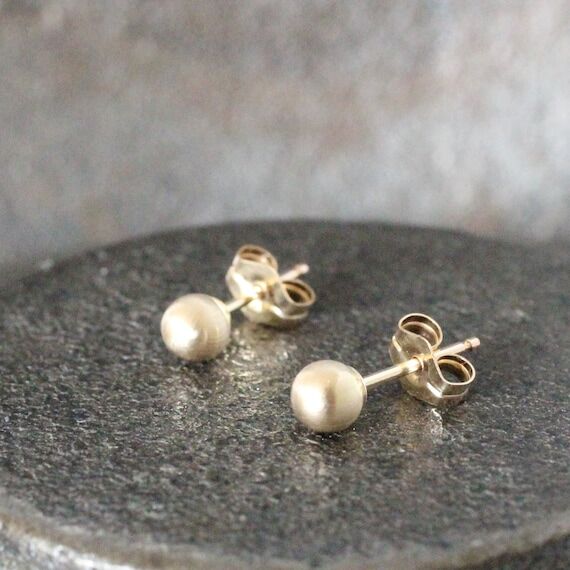 Handmade Matte Gold Stud Earrings - 4mm Sterl...