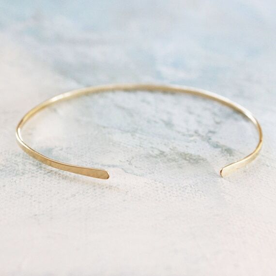 14k Gold Filled Bangle Cuff Bracelet, Thin Ad...