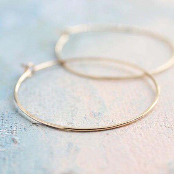 14k Gold Fill Hoop Earrings, Medium Thin Hoop...