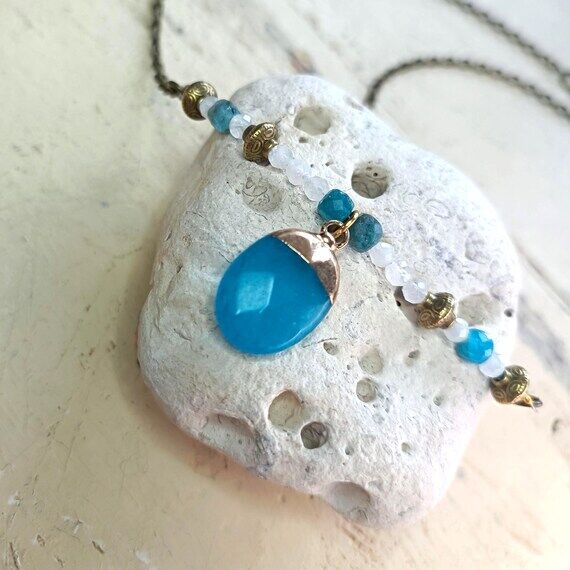 Faceted Blue Agate, Moonstone & Apatite Semi-...