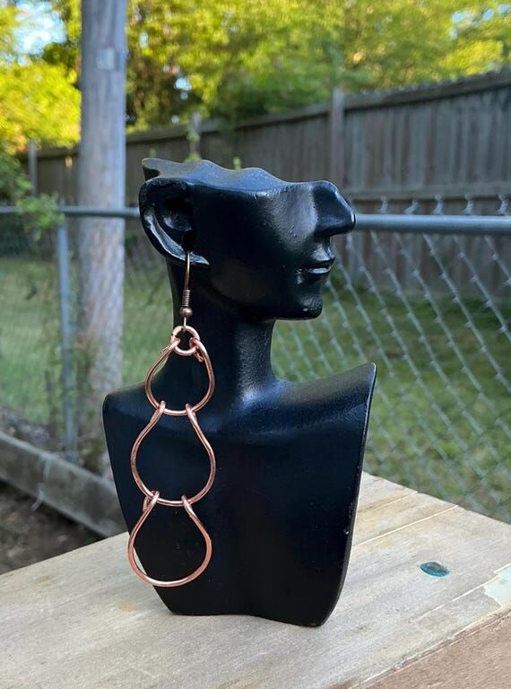 Hammered Copper Geometric Earrings: Boho Arti...