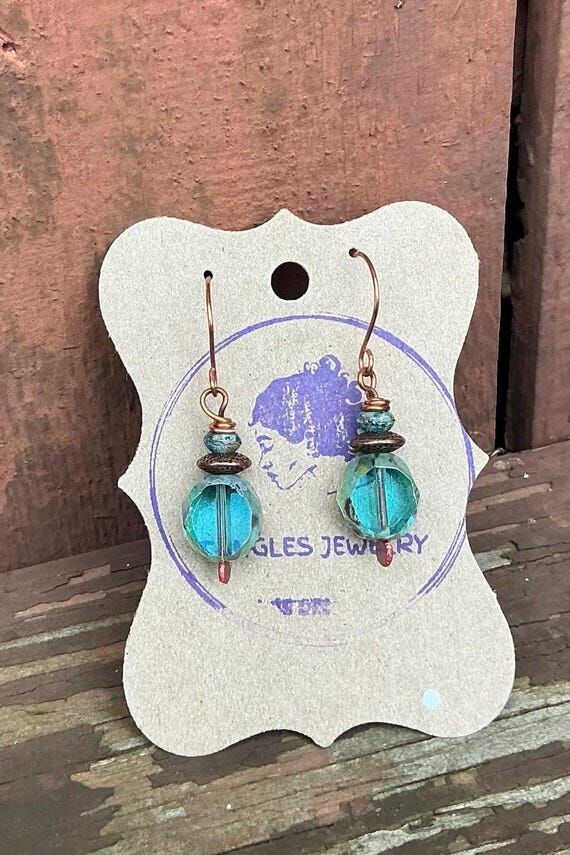 Aqua Blue Coin Gemstone Earrings: Artisan Dan...