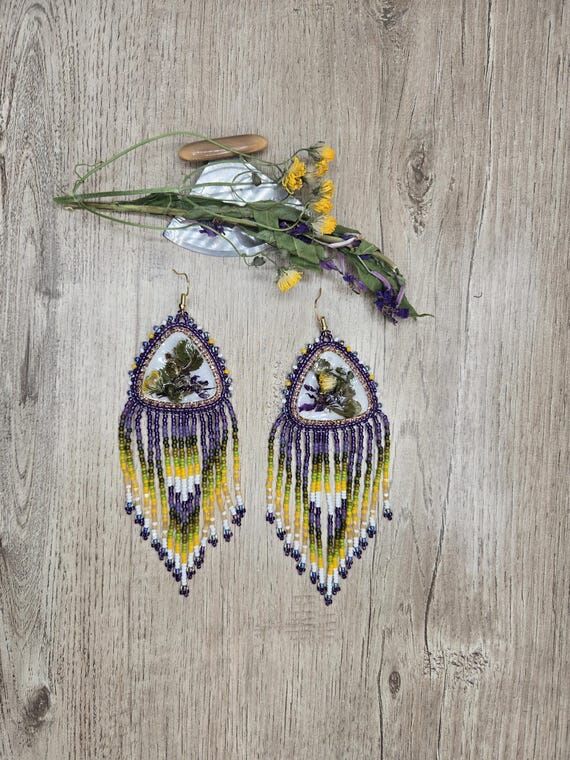 Alaskan Tundra Beaded Earrings Indigenous Own...