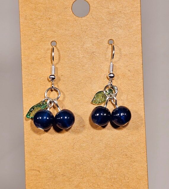 blueberry earrings, blueberry dangle earrings...
