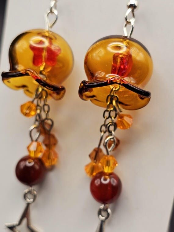 Orange/red jellyfish earrings, handmade cute ...