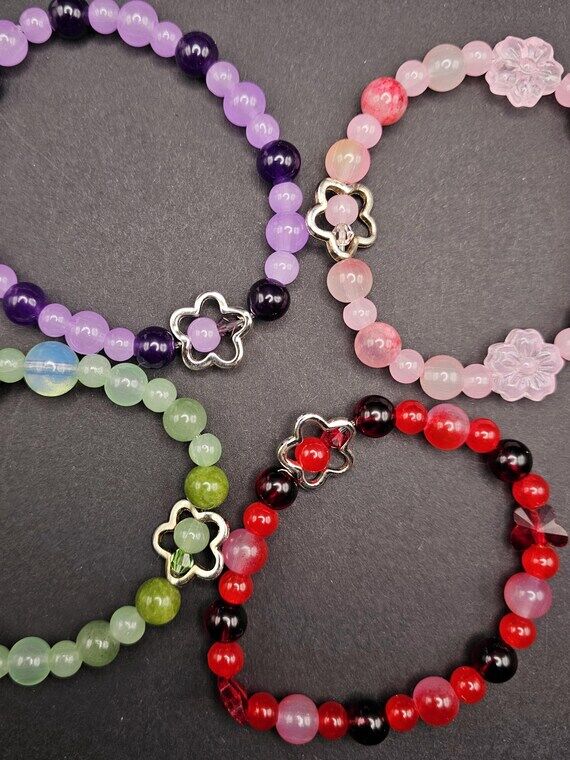 glass bracelets, handmade beaded, pink, red, ...