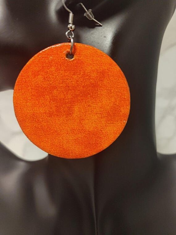 Orange Statement | 3 Inch Round Wood Earrings...