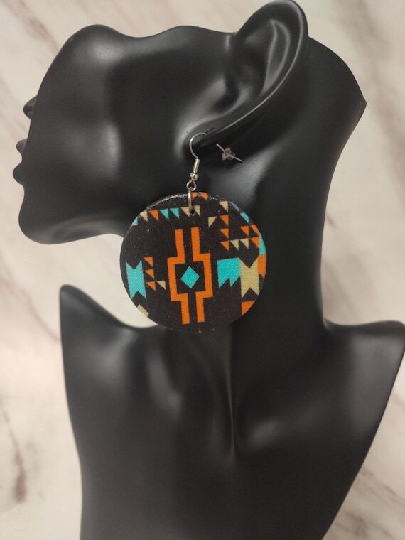 Tribal Print | 2 Inch Round Wood Earrings | L...