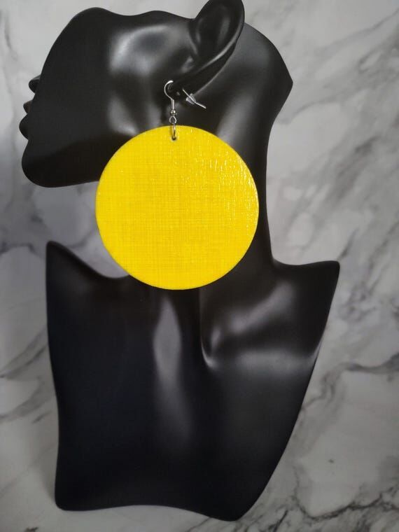 Textured Yellow Statement Earrings | 3 Inch R...